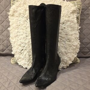 Fornarina Elegant Black Soft Perforated Leather Heeled Boots